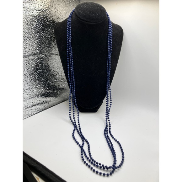Vintage 3 Navy Blue Mini Beaded 17.75 Inch Long Necklace! - Picture 4 of 5